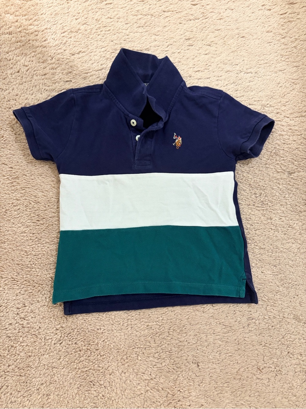 U.S. Polo Assn Toddler Boy 2T Colorblock Polo Shirt Navy Blue Green White - 124